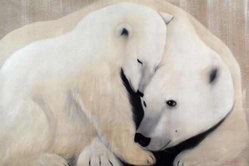  女性のクマ、母とカブ 動物画 Thierry Bisch Contemporary painter animals painting art decoration nature biodiversity conservation